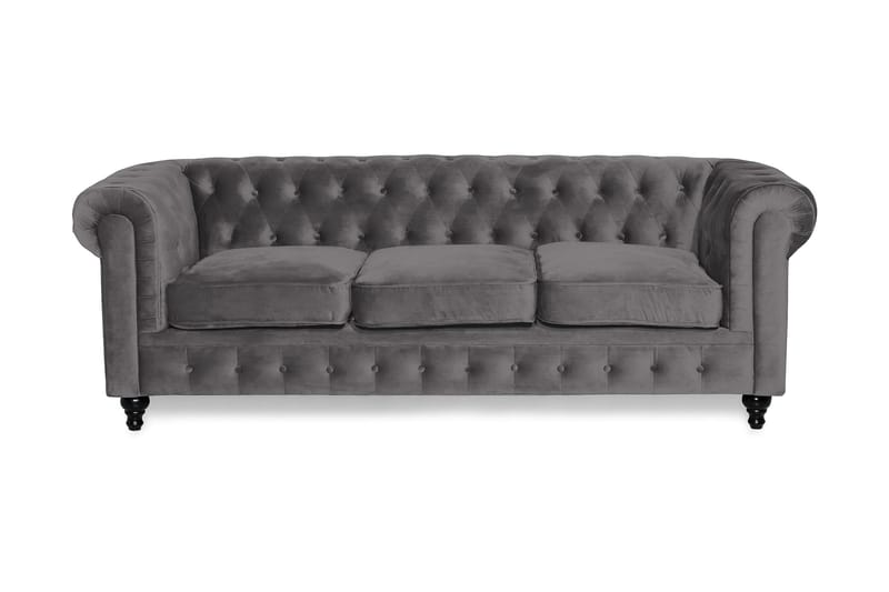 Chesterfield Luksus 3-personers Fløjlsofa 222 cm bred - Mørkegrå - Møbler - Sofaer - Velour sofaer