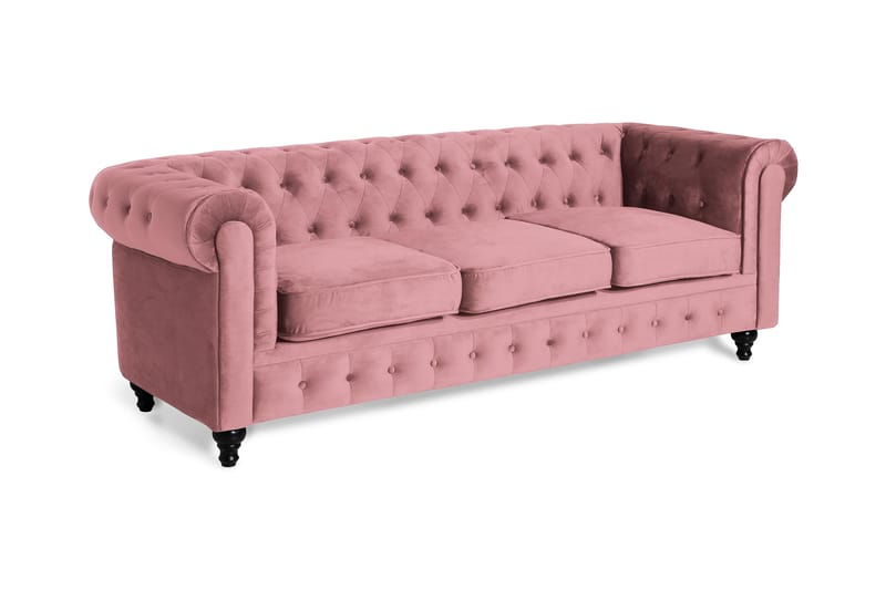 Chesterfield Lyx Veloursofa 3-pers - Rustlyserød - Møbler - Sofaer - Velour sofaer