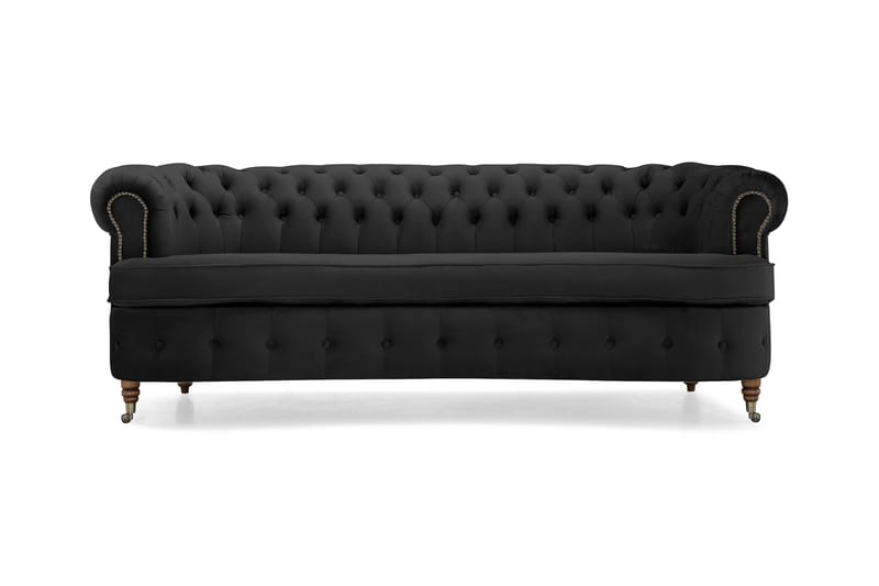 Chesterfield Veloursofa 3-pers Buet - Sort - Møbler - Sofaer - Velour sofaer