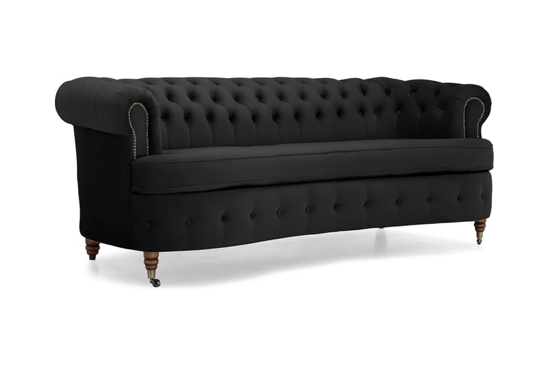 Chesterfield Veloursofa 3-pers Buet - Sort - Møbler - Sofaer - Velour sofaer