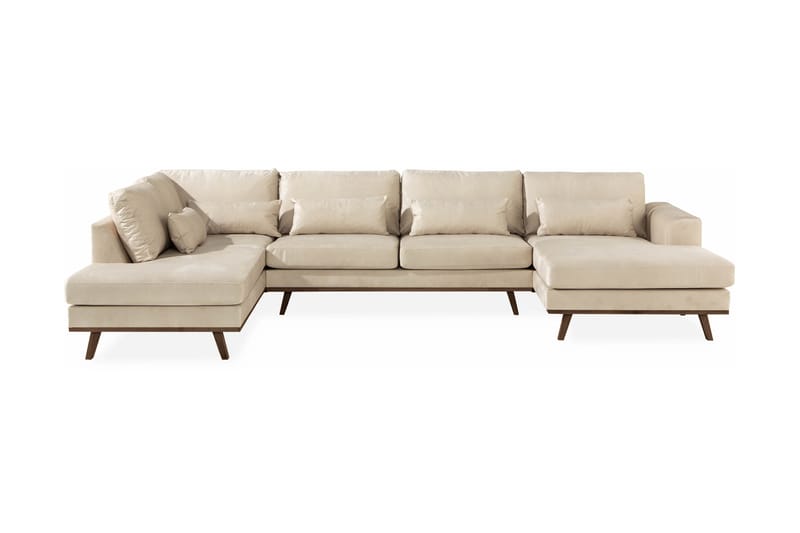 Copenhagen 4-personers Stor U Sofa Fløjl Chaiselong Venstre Divan Højre - Beige - Møbler - Sofaer - Velour sofaer