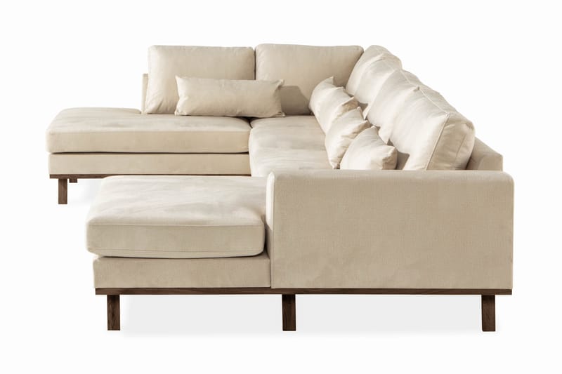 Copenhagen 4-personers Stor U Sofa Fløjl Chaiselong Venstre Divan Højre - Beige - Møbler - Sofaer - Velour sofaer