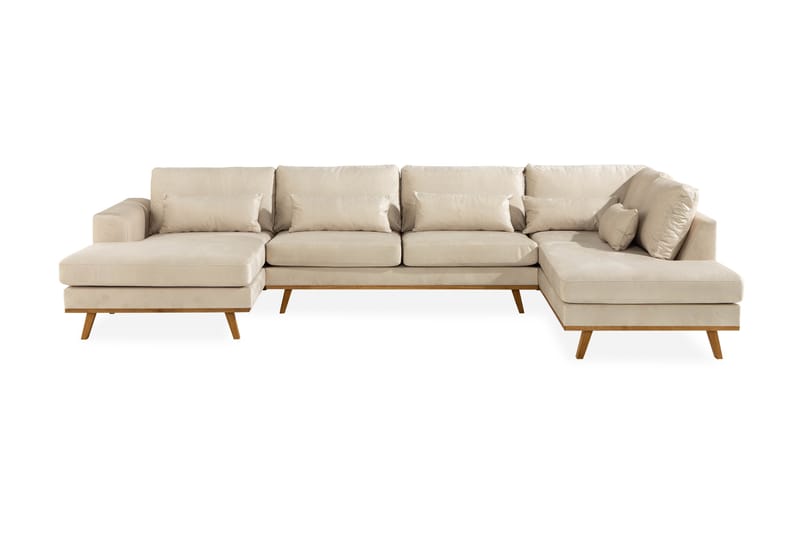 Copenhagen Stor U Sofa Fløjl Divan Højre Chaiselong Venstre - Beige - Møbler - Sofaer - Velour sofaer