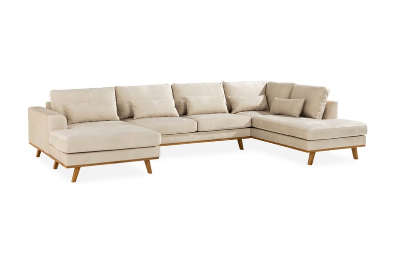 Copenhagen Stor U Sofa Fløjl Divan Højre Chaiselong Venstre - Beige - Møbler - Sofaer - Velour sofaer