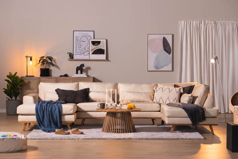 Copenhagen Stor U Sofa Fløjl Divan Højre Chaiselong Venstre - Beige - Møbler - Sofaer - Velour sofaer