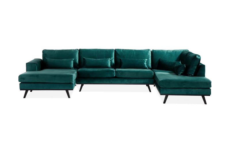 Copenhagen Stor U Sofa Fløjl Divan Venstre Chaiselong Højre - Grøn - Møbler - Sofaer - Velour sofaer