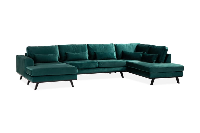 Copenhagen Stor U Sofa Fløjl Divan Venstre Chaiselong Højre - Grøn - Møbler - Sofaer - Velour sofaer