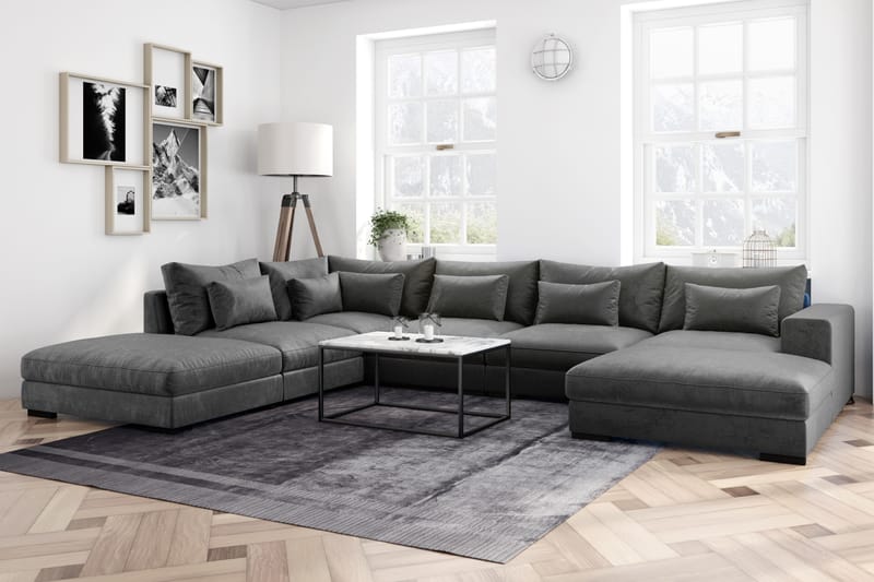 Dubai Stor U Sofa Modul med Divan Højre Fløjl Ekstra Dyb - Mørkegrå - Møbler - Sofaer - Velour sofaer