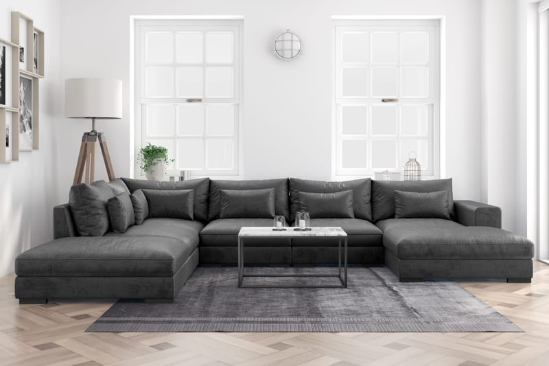 Dubai Stor U Sofa Modul med Divan Højre Fløjl Ekstra Dyb - Mørkegrå - Møbler - Sofaer - Velour sofaer