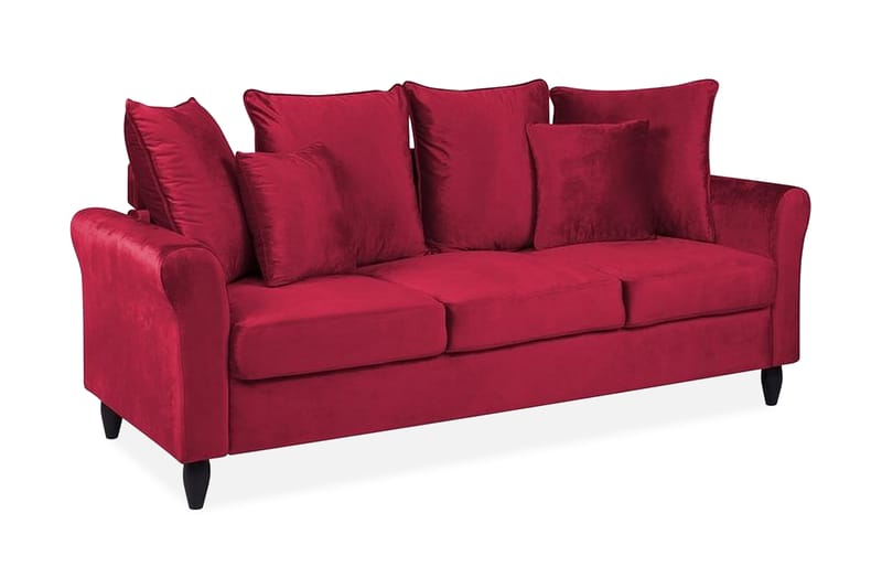 Paretti sofa velour - Rød - Velour sofaer - 3 personers sofa