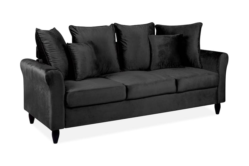 Paretti sofa velour - Sort - Velour sofaer - 3 personers sofa