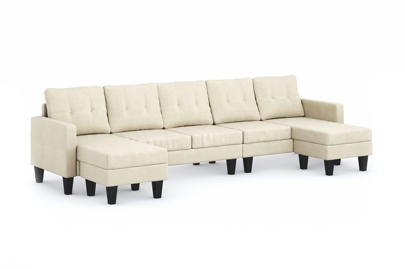 Vislanda 5-personers Sofa med Dobbel Chaiselong - Beige - Møbler - Sofaer - U Sofa