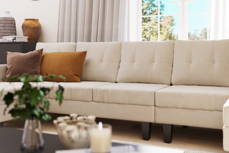 Vislanda 5-personers Sofa med Dobbel Chaiselong - Beige - Møbler - Sofaer - U Sofa