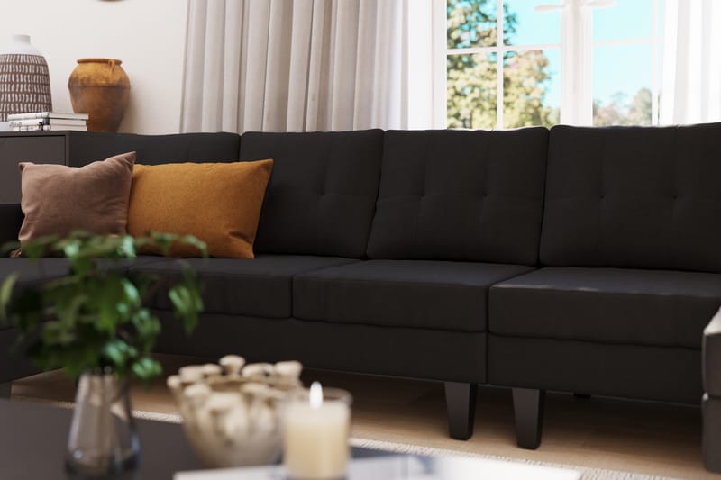 Vislanda 5-personers Sofa med Dobbel Chaiselong - Sort - Møbler - Sofaer - U Sofa