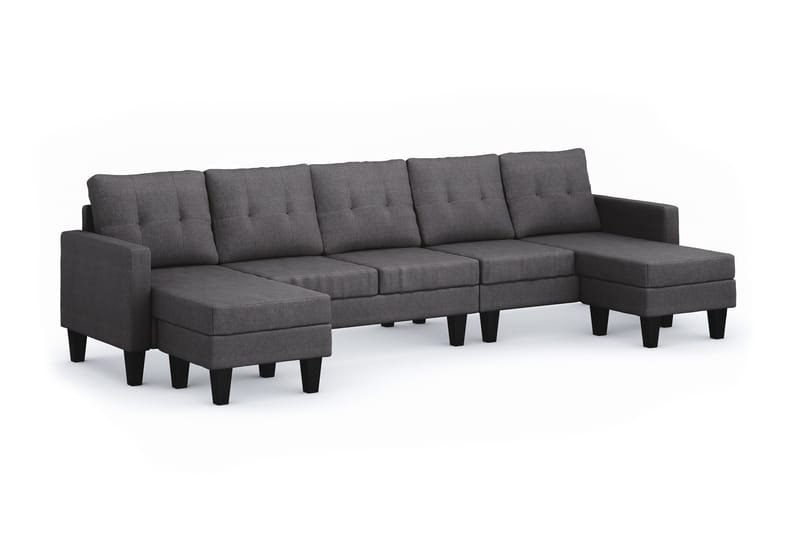 Vislanda 5-personers Sofa med Dobbel Chaiselong - Grå - Møbler - Sofaer - U Sofa