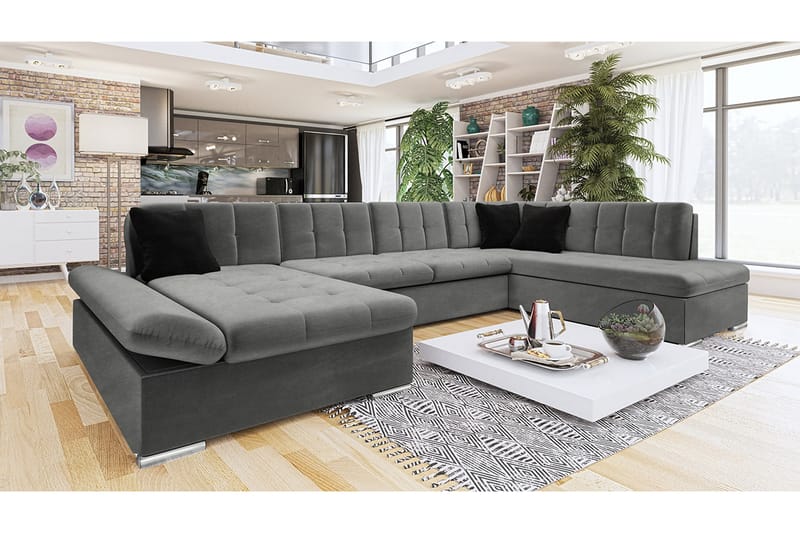 Zumar Sofa med Chaiselong og Divan 4-personers - Mørk grå/Sort - Møbler - Sofaer - U Sofa