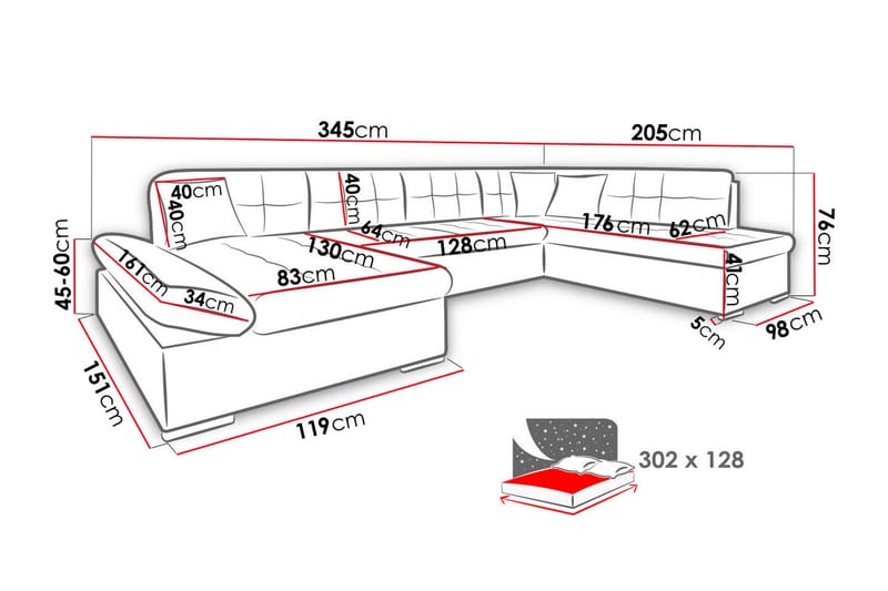 Zumar Sofa med Chaiselong og Divan 4-personers - Grøn - Møbler - Sofaer - U Sofa