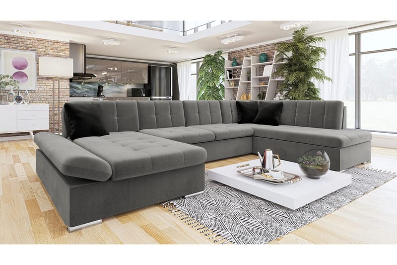 Zumar Sofa med Chaiselong og Divan 4-personers - Grå/Sort - Møbler - Sofaer - U Sofa