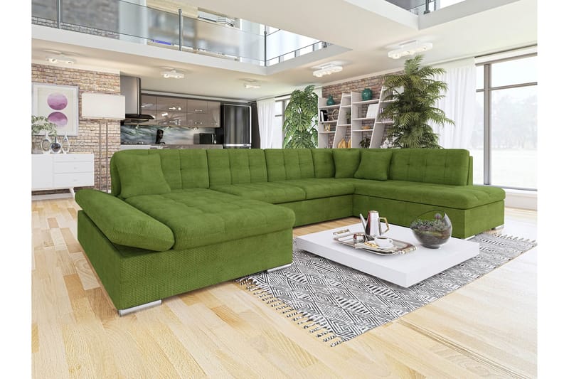 Zumar Sofa med Chaiselong og Divan 4-personers - Grøn - Møbler - Sofaer - U Sofa