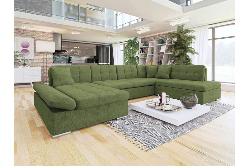 Zumar Sofa med Chaiselong og Divan 4-personers - Grøn - Møbler - Sofaer - U Sofa