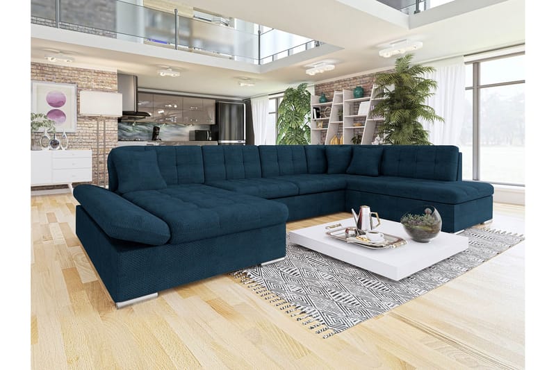 Zumar Sofa med Chaiselong og Divan 4-personers - Blå - Møbler - Sofaer - U Sofa