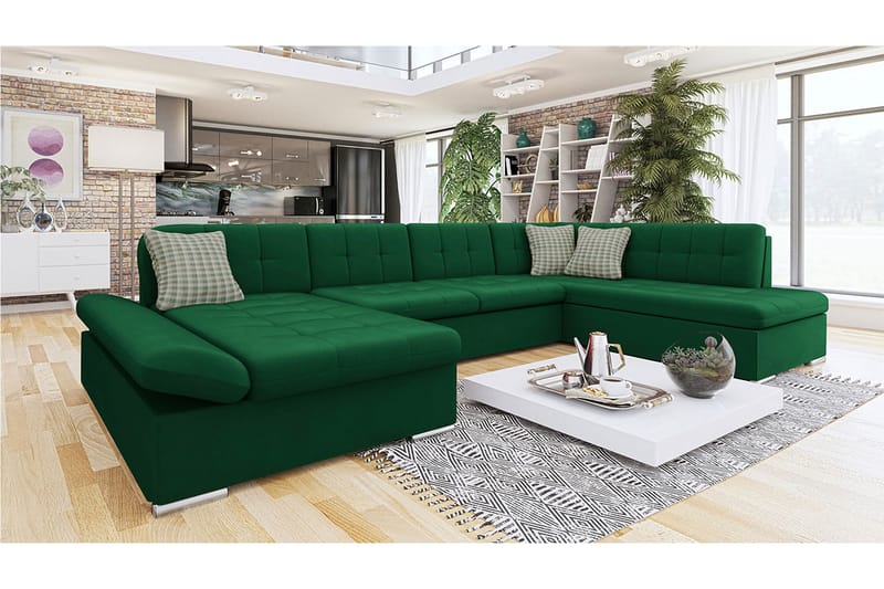 Zumar Sofa med Chaiselong og Divan 4-personers - Grøn - Møbler - Sofaer - U Sofa