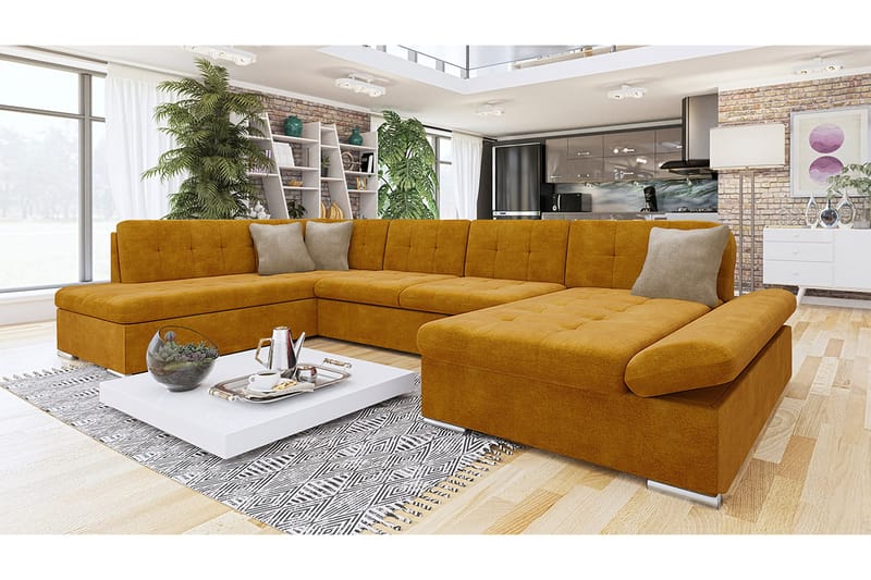 Zumar Sofa med Chaiselong og Divan 4-personers - Gul/Beige - Møbler - Sofaer - U Sofa