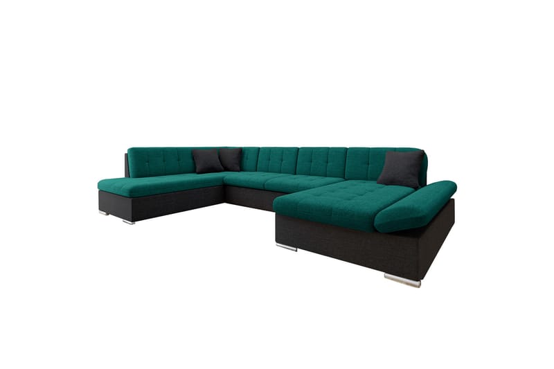 Zumar Sofa med Chaiselong og Divan 4-personers - Sort/Grøn - Møbler - Sofaer - U Sofa