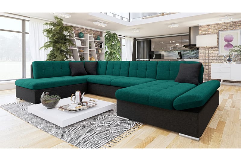 Zumar Sofa med Chaiselong og Divan 4-personers - Sort/Grøn - Møbler - Sofaer - U Sofa