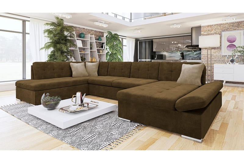 Zumar Sofa med Chaiselong og Divan 4-personers - Brun/Beige - Møbler - Sofaer - U Sofa