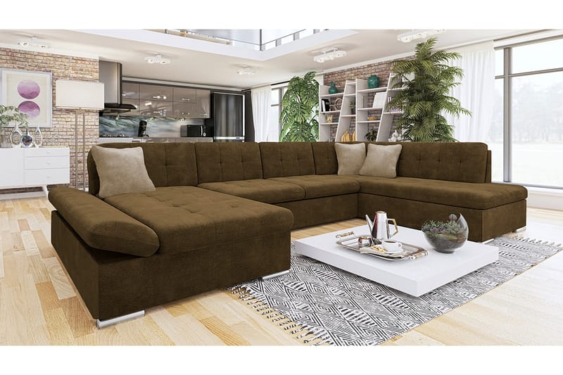 Zumar Sofa med Chaiselong og Divan 4-personers - Brun/Beige - Møbler - Sofaer - U Sofa