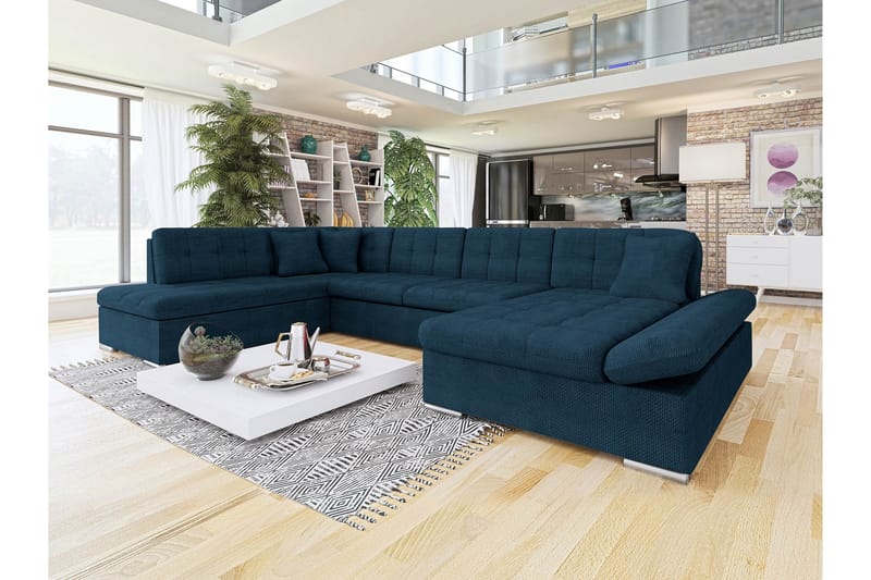 Zumar Sofa med Chaiselong og Divan 4-personers - Blå - Møbler - Sofaer - U Sofa