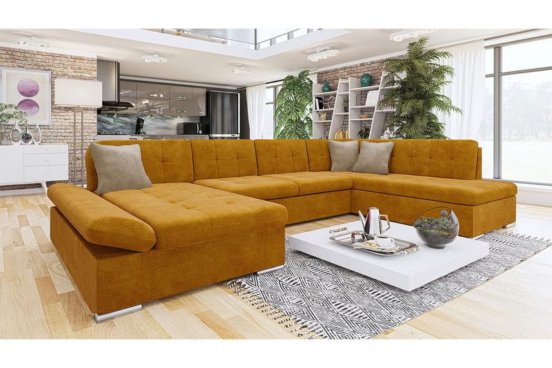 Zumar Sofa med Chaiselong og Divan 4-personers - Gul/Beige - Møbler - Sofaer - U Sofa