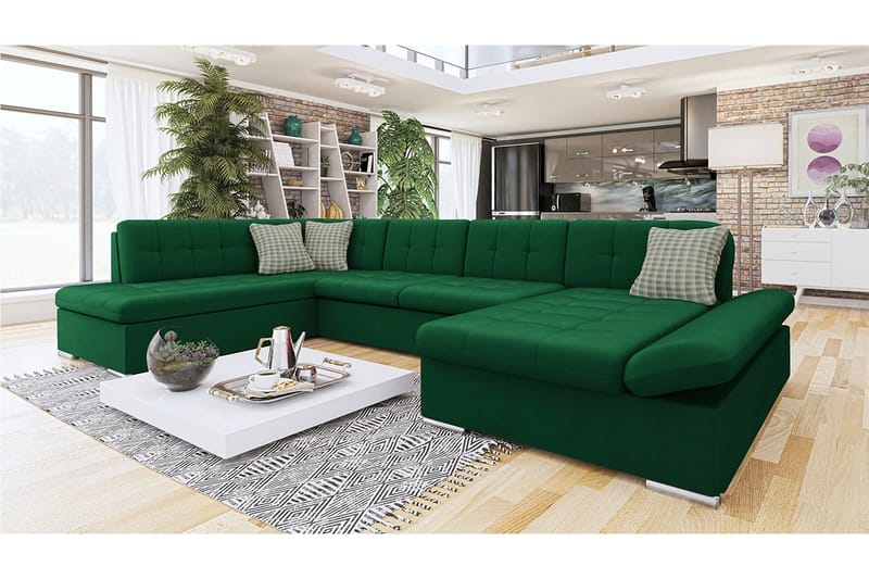 Zumar Sofa med Chaiselong og Divan 4-personers - Grøn - Møbler - Sofaer - U Sofa