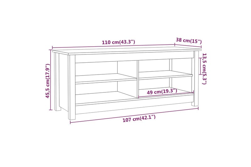 beBasic skobænk 110x38x45,5 cm massivt fyrretræ - Brun - Møbler - Stole & lænestole - Bænke - Skohylde med bænk