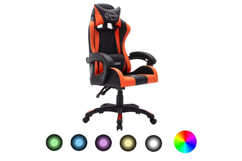 gamingstol m. LED-lys RGB-farver kunstlæder orange og sort - Flerfarvet - Møbler - Stole & lænestole - Kontorstole & skrivebordsstole