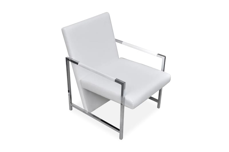 2 Styks Kubiske Hvid Lænestole Med Kromfødder I Høj Kvalitet - Hvid - Lænestole