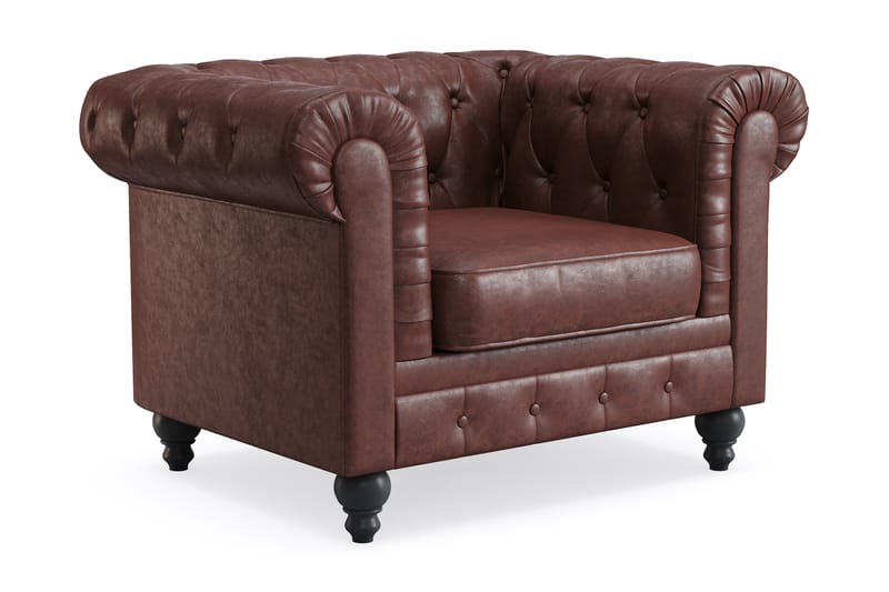 Chesterfield Lyx Lænestol - Mørkebrun PU - Chesterfield lænestole