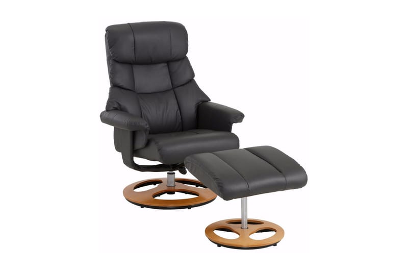Tabia lænestol - Grå - Recliner lænestol - Læderstol - Lænestole - Lænestol med fodskammel - Kurvestole