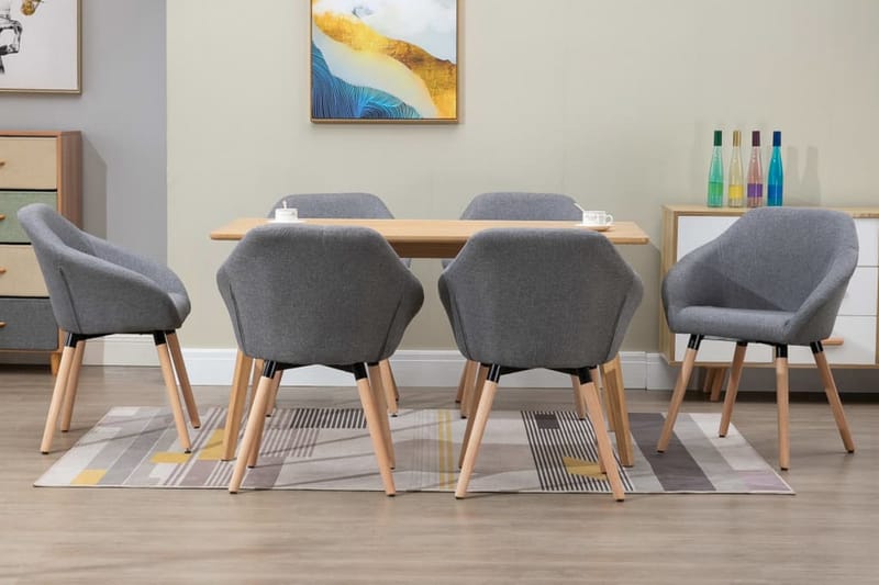 Spisebordsstole 6 Stk. Stof Lysegrå - Grå - Spisebordsstole & køkkenstole - Armstole