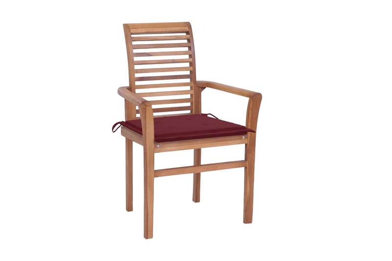 Spisebordsstole 2 Stk. Med Vinrøde Hynder massivt teaktræ - Spisebordsstole & køkkenstole - Armstole