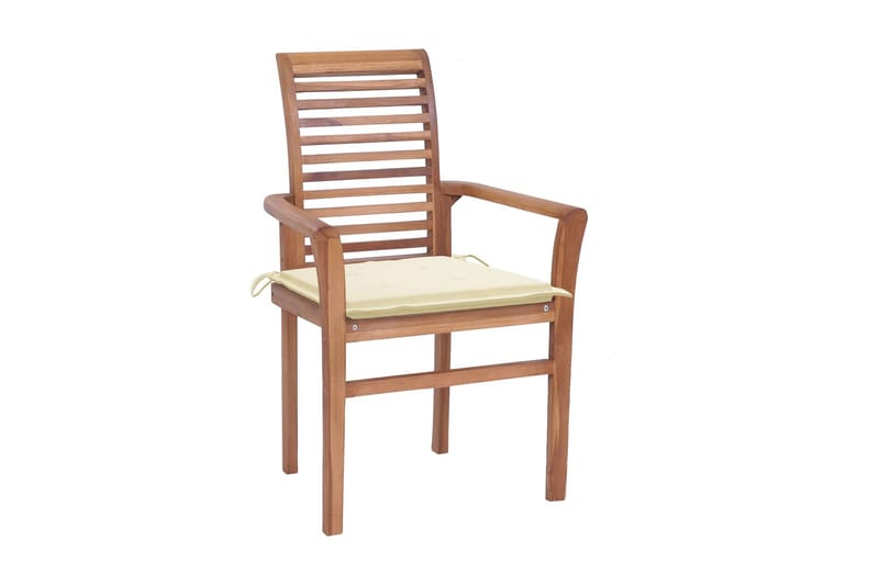 Spisebordsstole 4 Stk. Cremefarvede Hynder massivt teaktræ - Spisebordsstole & køkkenstole - Armstole