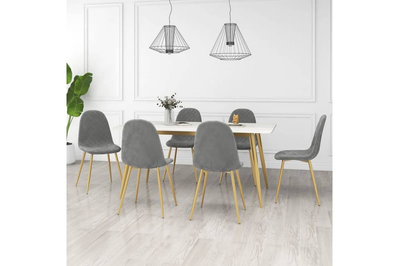 spisebordsstole 6 stk. fløjl lysegrå - Grå - Spisebordsstole & køkkenstole - Armstole