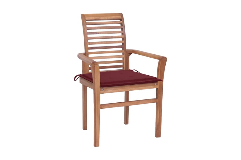 spisebordsstole 6 stk. med vinrøde hynder massivt teaktræ - Brun - Spisebordsstole & køkkenstole - Armstole