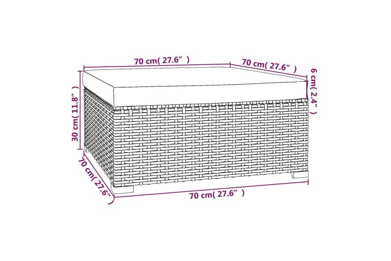 fodskammel med hynde til haven 70x70x30 cm polyrattan grå - Grå - Møbler - Stole & lænestole - Taburet & skammel - Puf