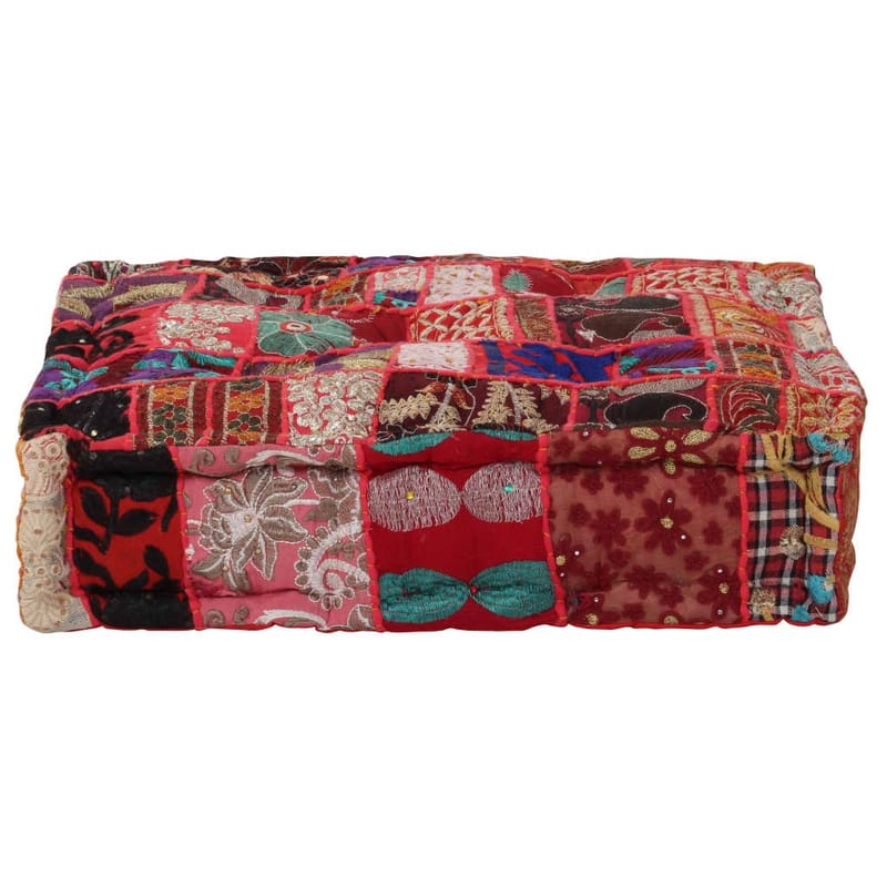 Puffe Med Patchwork Firkantet Bomuld Håndlavet 50X50X12 Cm - Flerfarvet - Ottoman - Marokkansk puf