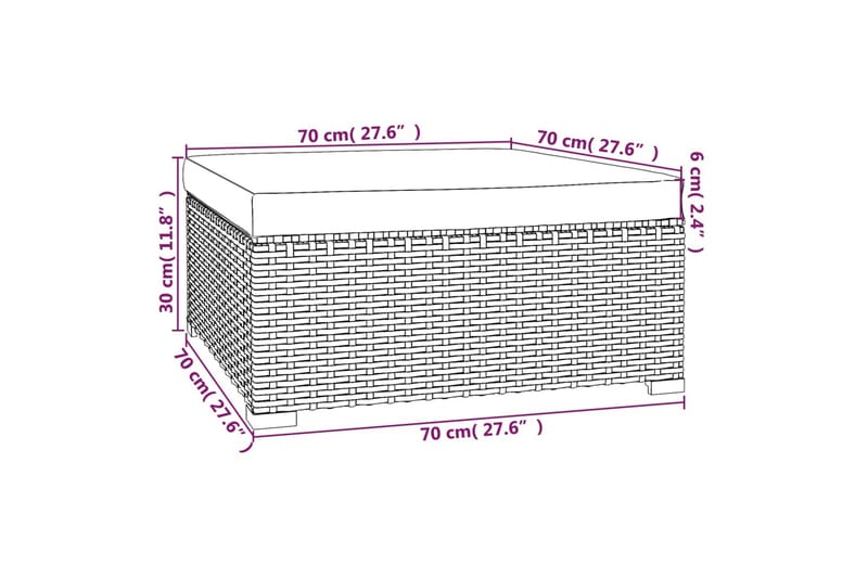 udendørs fodskammel med hynde 70x70x30 cm polyrattan brun - Brun - Møbler - Stole & lænestole - Taburet & skammel - Puf