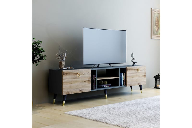 Rudy Tv-bænk 180x29,6 cm Brun/Sort - Hanah Home - Møbler - TV borde & mediemøbler - TV-borde