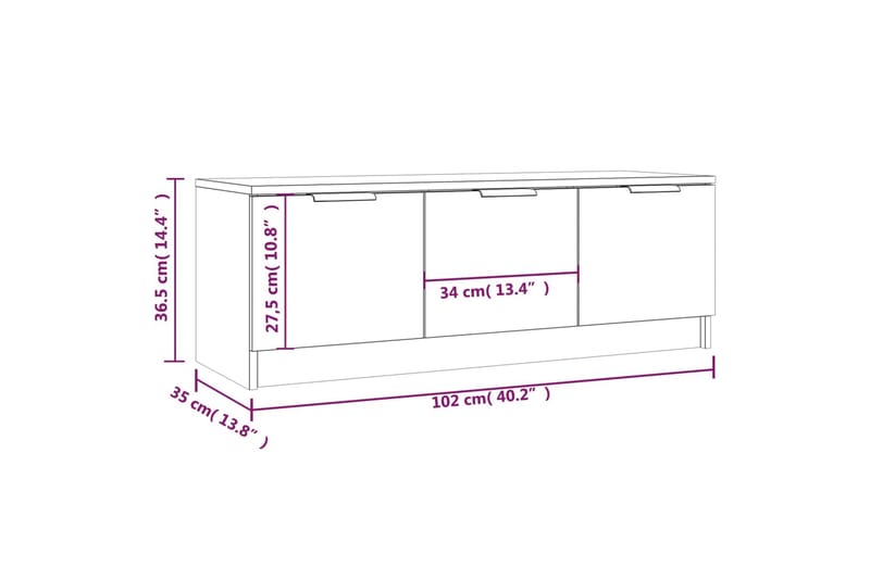 beBasic tv-bord 102x35x36,5 cm konstrueret træ betongrå - GrÃ¥ - Møbler - TV borde & mediemøbler - TV-borde