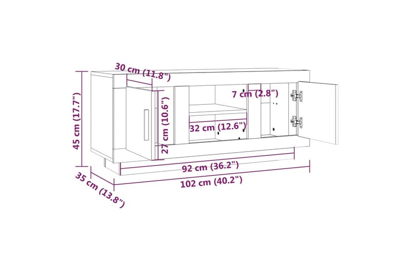 beBasic tv-bord 102x35x45 cm konstrueret træ brun egetræsfarve - Brun - Møbler - TV borde & mediemøbler - TV-borde